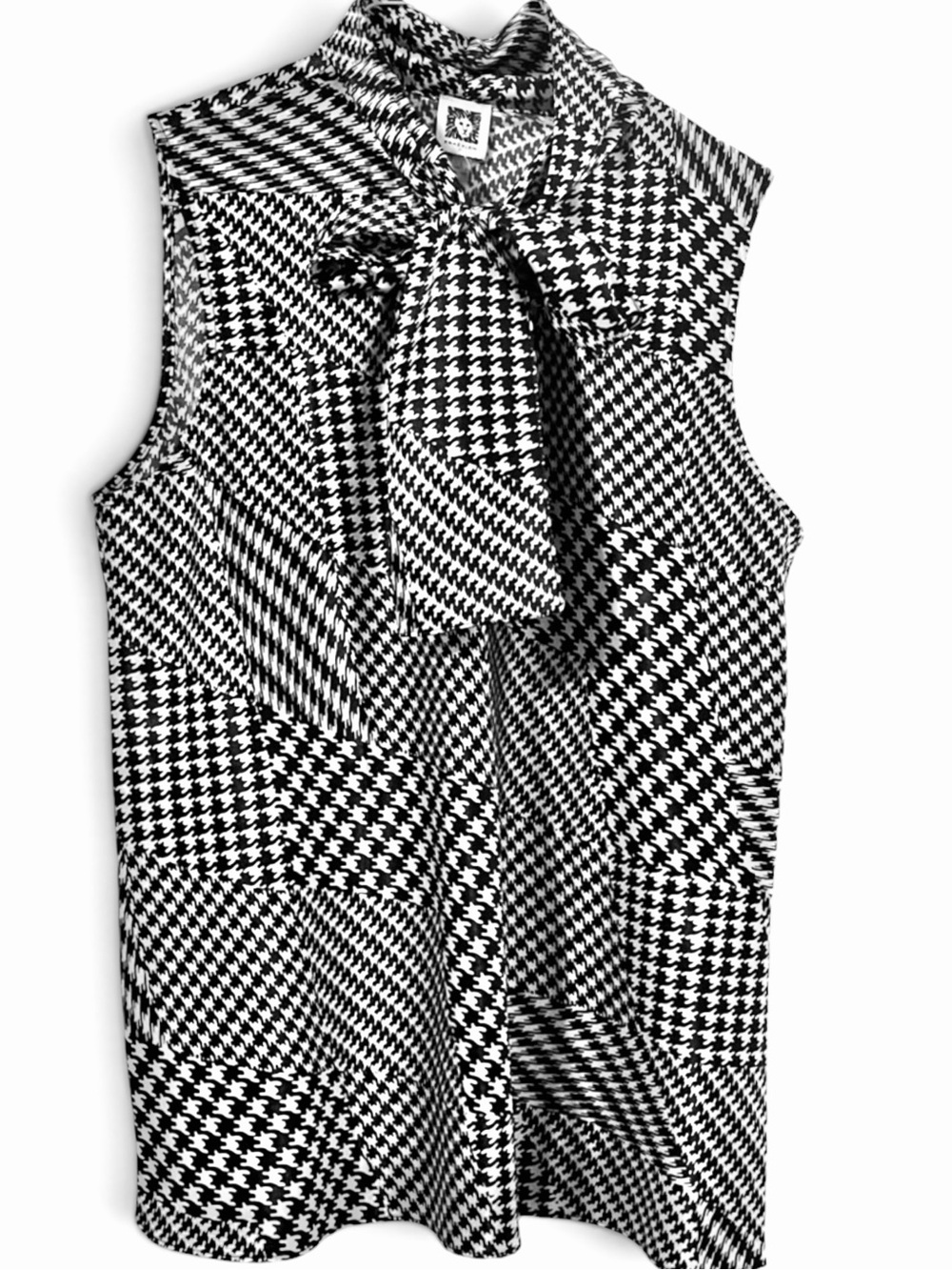 Ann Klein Sleeveless Black & White Houndstooth Bow-Tie Top Small - Picture 3 of 5